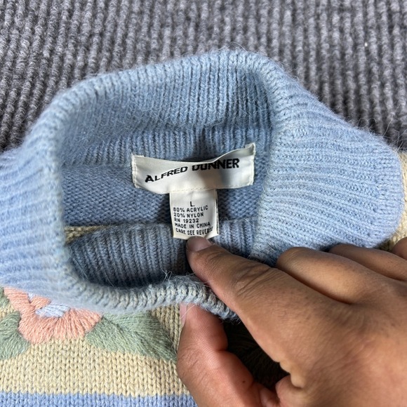 Alfred Dunner Sweater Women's L Vintage Floral Patchwork Mock Neck Blue Pastel - Picture 3 of 5